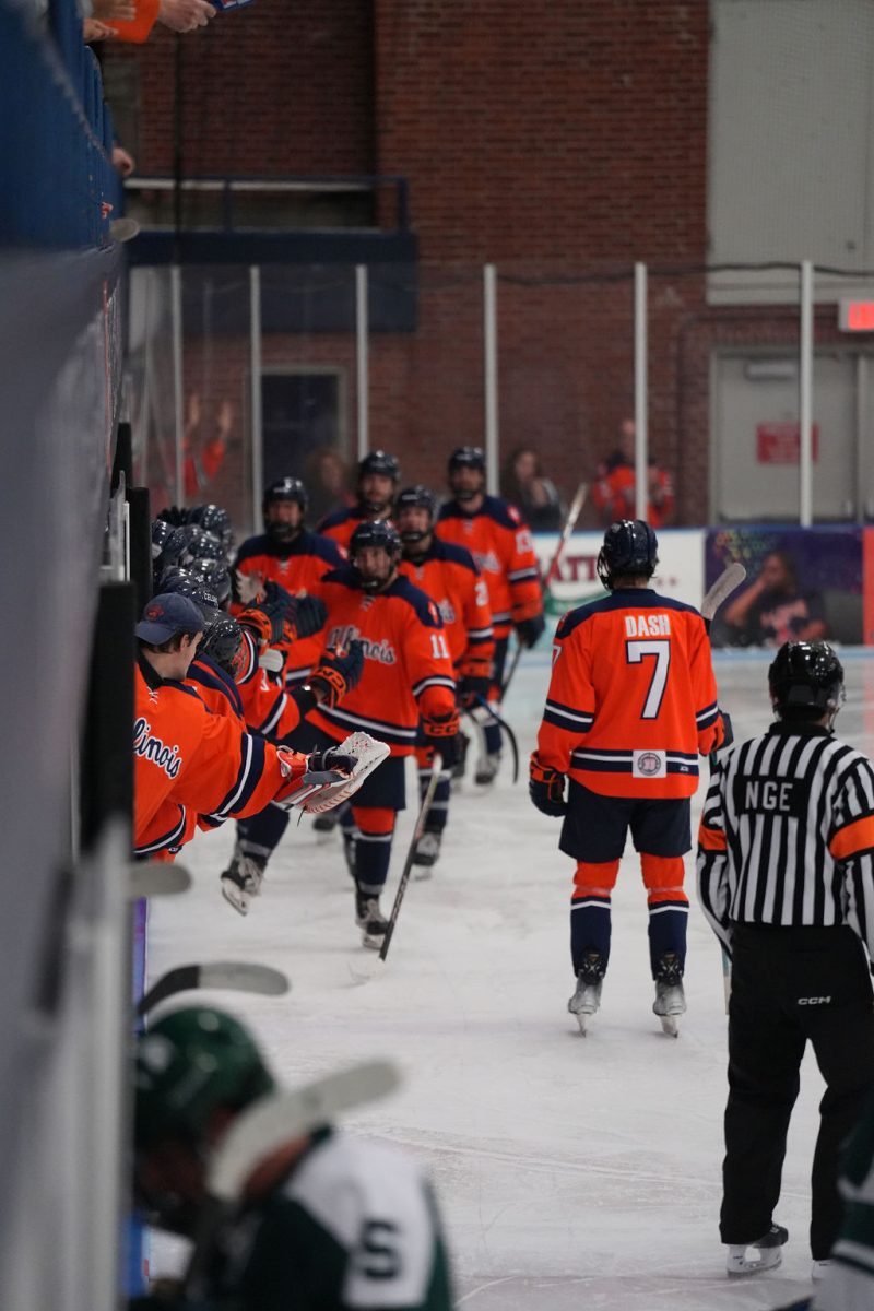 Illinois hockey celebrates a goal on Sept. 20. 