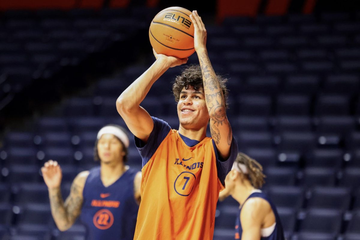 Illinois freshman forward Will Riley shoots the ball during practice at the State Farm Center on Nov. 3.