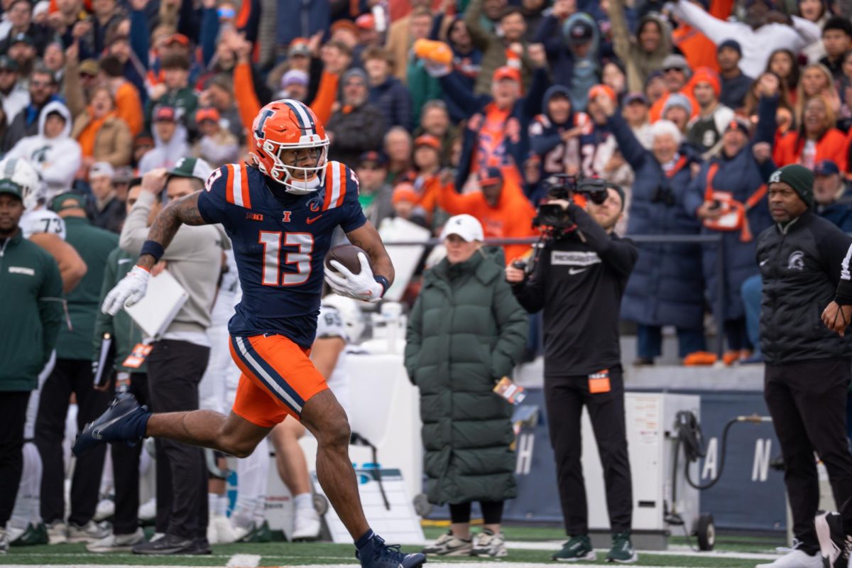 Senior wide receiver Pat Bryant races down the sideline toward the endzone in a game against Michigan State on Nov. 16.