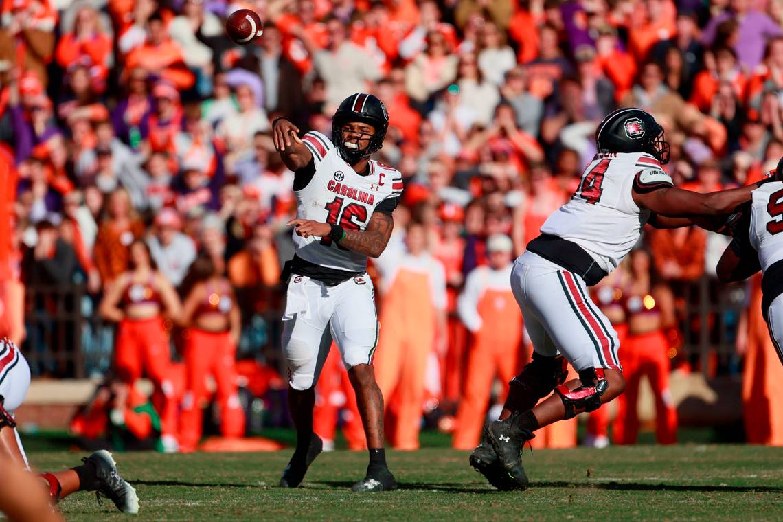 University of South Carolina quarterback LaNorris Sellers (16) plays Clemson on Nov. 30.