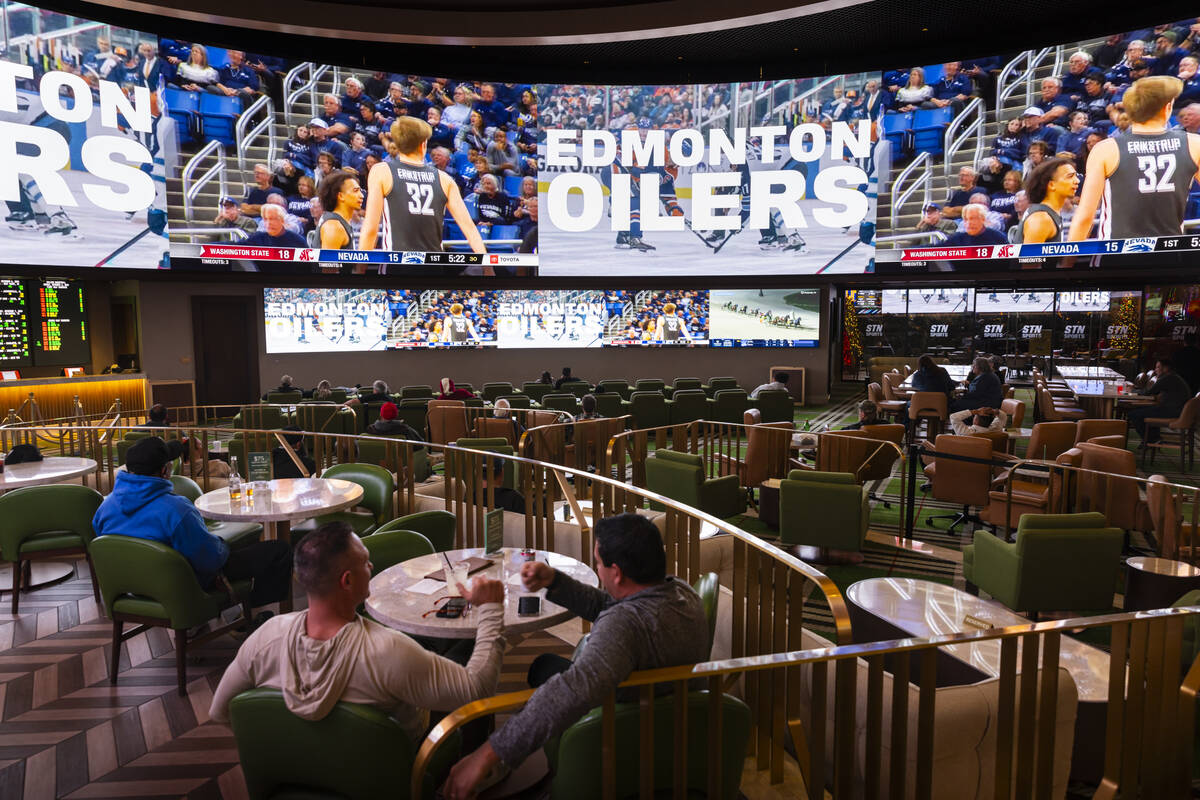 People take in the action at the sportsbook at the Durango on Monday, Dec. 2, 2024, in Las Vegas. (Chase Stevens/Las Vegas Review-Journal) @csstevensphoto