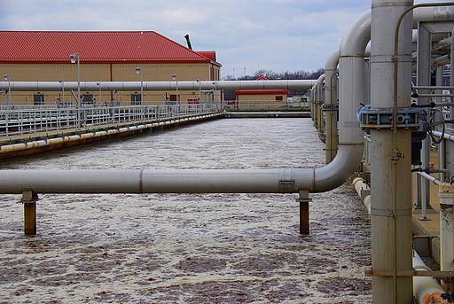 Wastewater bubbling in treatment plant. Colors adjusted with Gimp.
