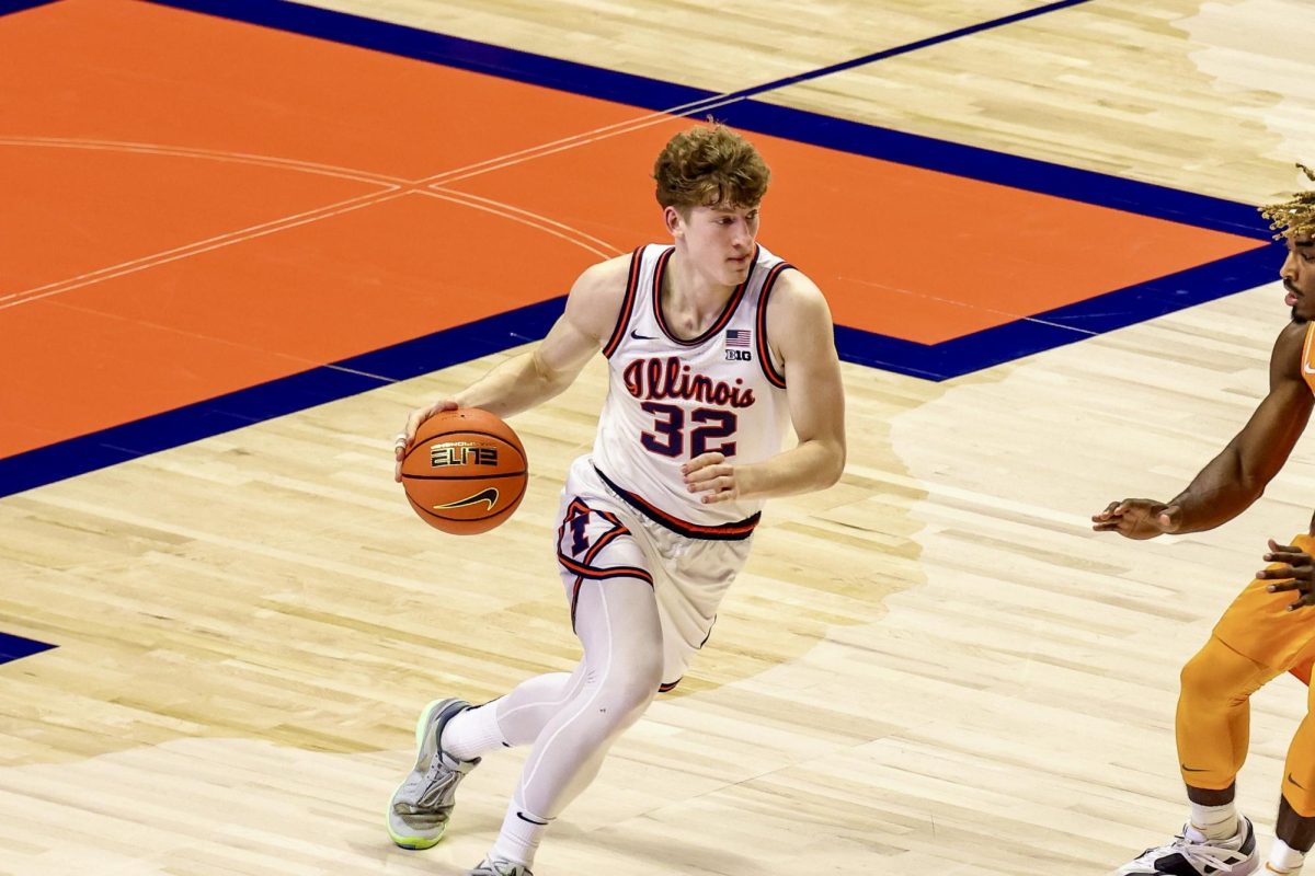 Freshman guard Kasparas Jakucionis dribbles the ball on Dec. 14 against Tennessee.