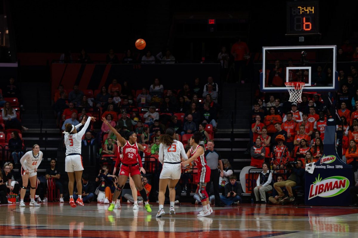 Illinois shows off its floor spacing with two bigs behind the three point line against Ohio State on Jan. 25. 