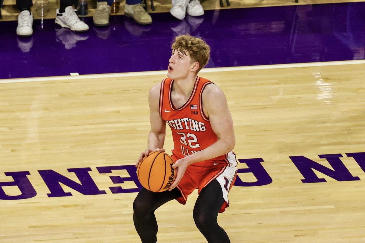 Freshman guard Kasparas Jakučionis shoots a three on Dec. 6 at Northwestern.