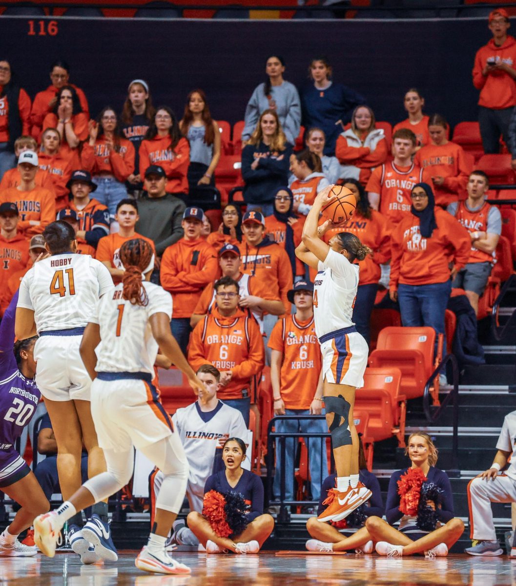 Senior guard Adalia McKenzie takes a jump shot during Illinois' home game against Northwestern on Feb. 8.