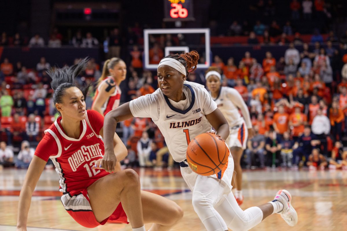 Fifth year guard Genesis Bryant drives baseline toward the hoop against Ohio State on Jan. 25.