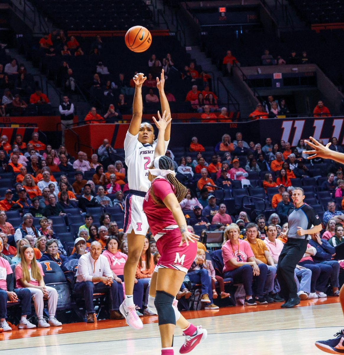 Junior guard Adalia McKenzie takes a jumper from the wing against Maryland on Feb. 12, 2024. 