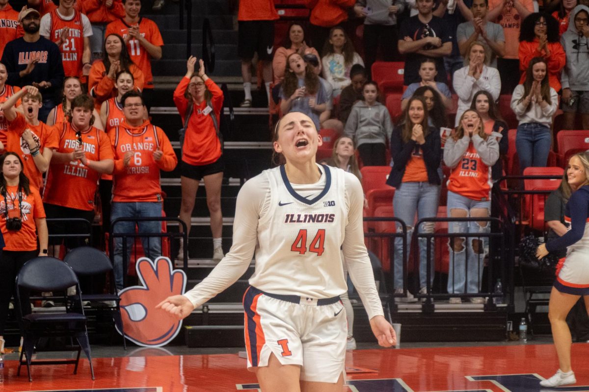 Fifth-year forward Kendall Bostic cheers on the court during the game against Nebraska on March 3, 2024.