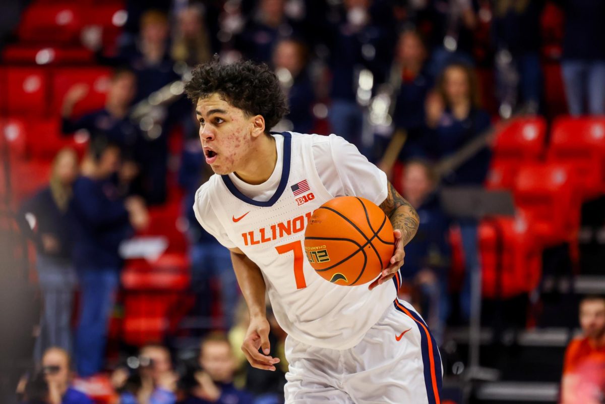 Freshman forward Will RIley pushes the ball up the floor against Penn State on Jan. 8.