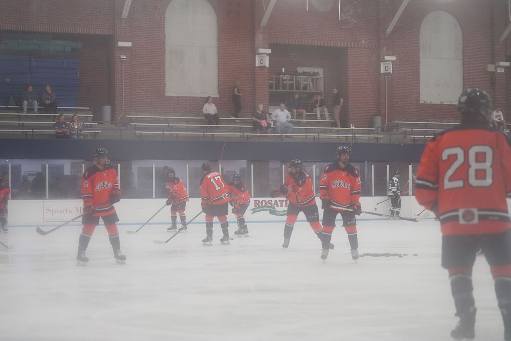 Illinois hockey skates the ice in pregame warmups before facing Michigan State on Sept. 20, 2024.