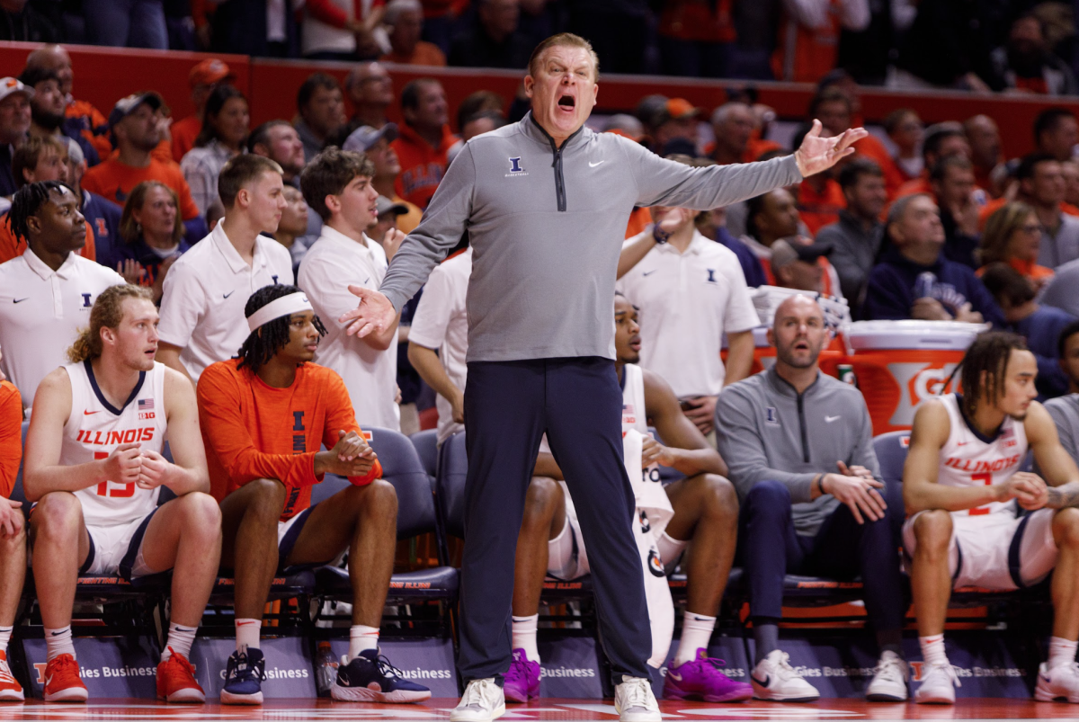 Head coach Brad Underwood yells at a ref during Illinois' dominant win over Penn State on Jan. 8.