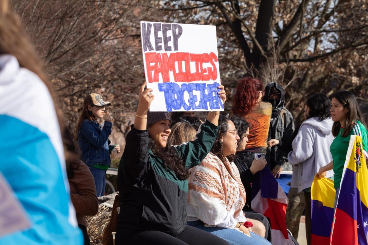 Students and community members stand outside the Illini Union on Feb. 3.
