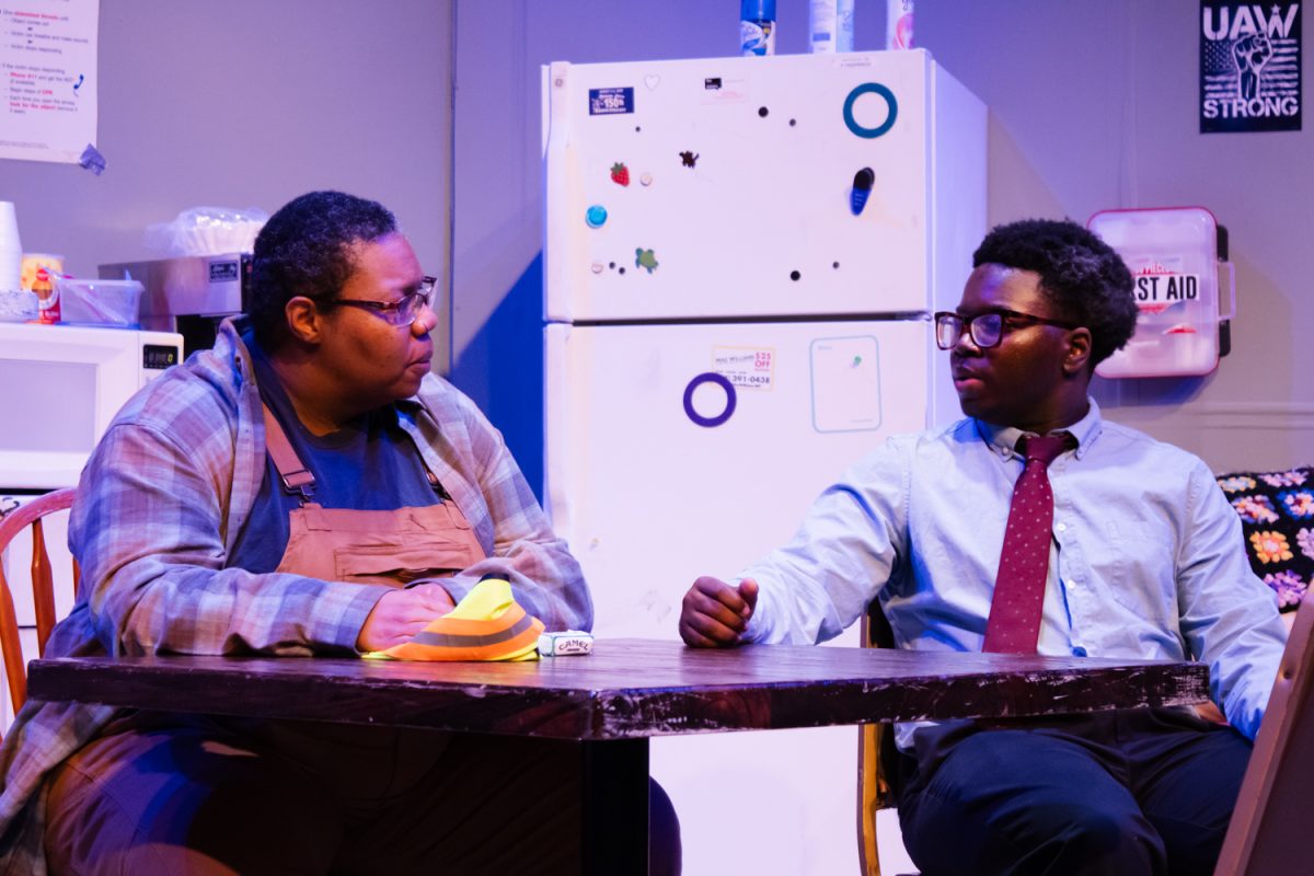 Misty Martin and Tyren Ollie play Faye and Reggie in “Skeleton Crew” at The Station Theatre in Urbana. 
