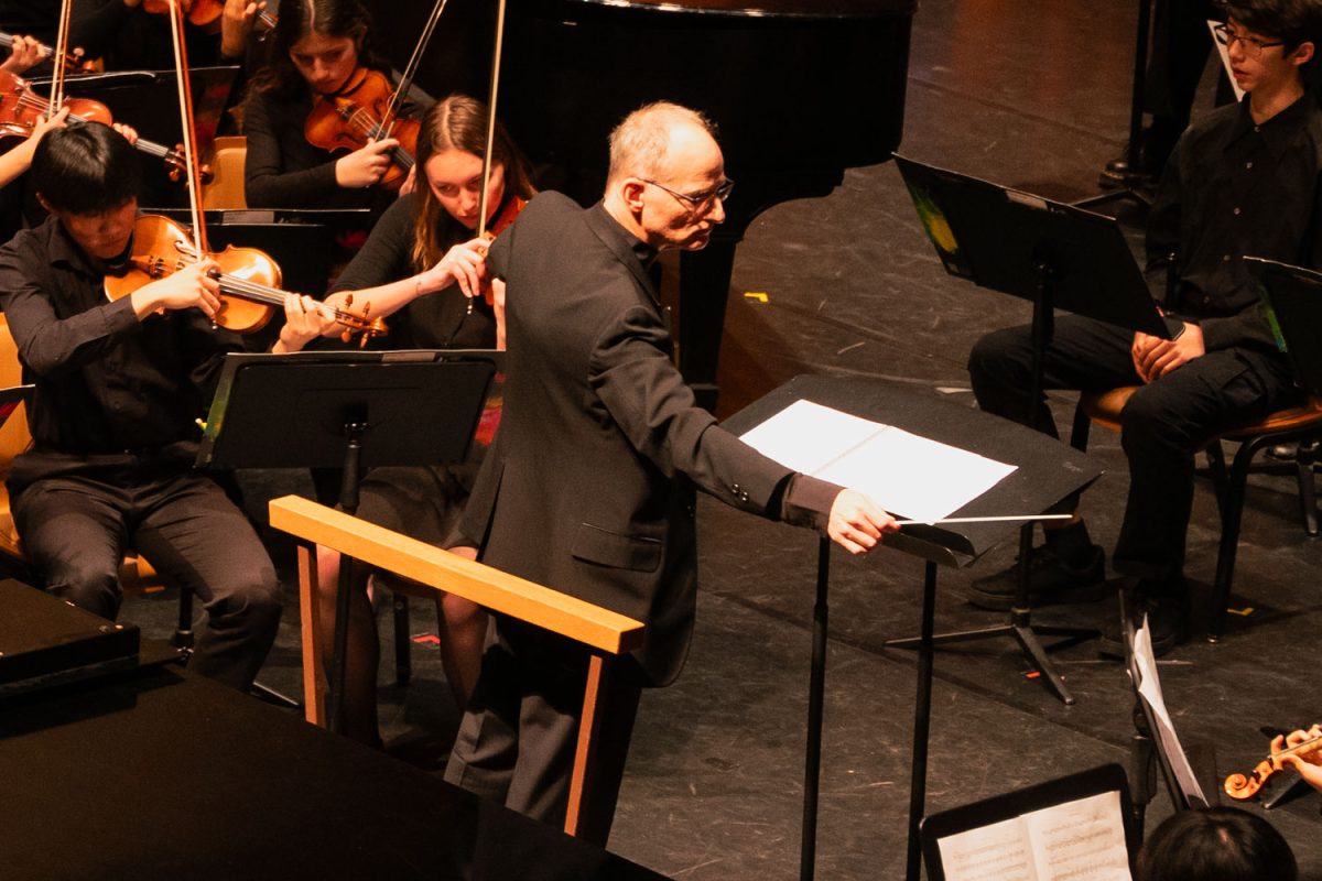 Li Huanzhi leads an orchestra performance, kicking off the FusionFest Lunar New Year celebration at Foellinger Great Hall in Krannert Center for the Performing Arts on Feb. 2.