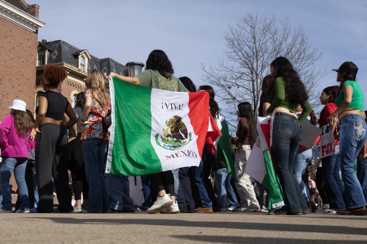 Students and community members dancing outside the Illini Union on Feb. 3.