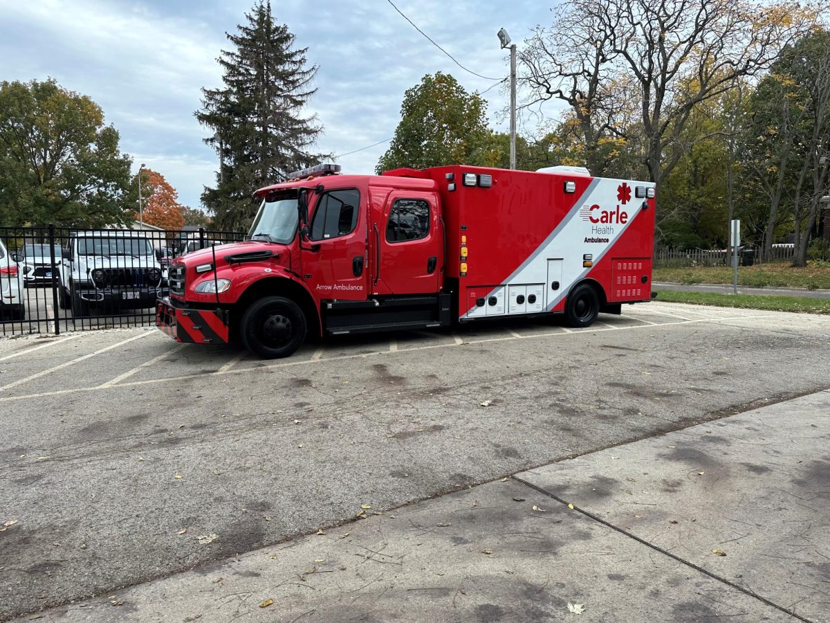 The Carle Arrow Ambulance critical care ambulance parked near one of the ambulance service's stations. (Photo Courtesy of Carle Health) 