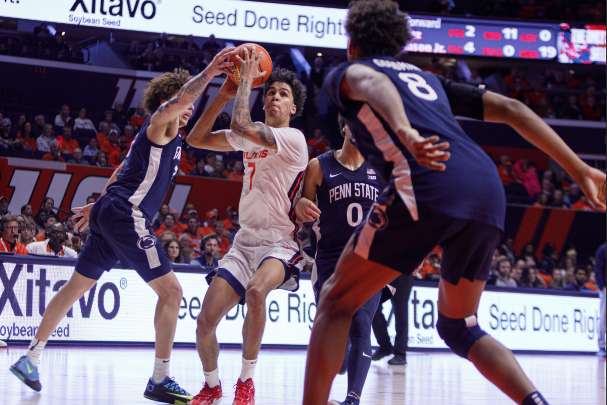 Freshman forward Will Riley drives to the rim against Penn State on Jan. 9. 