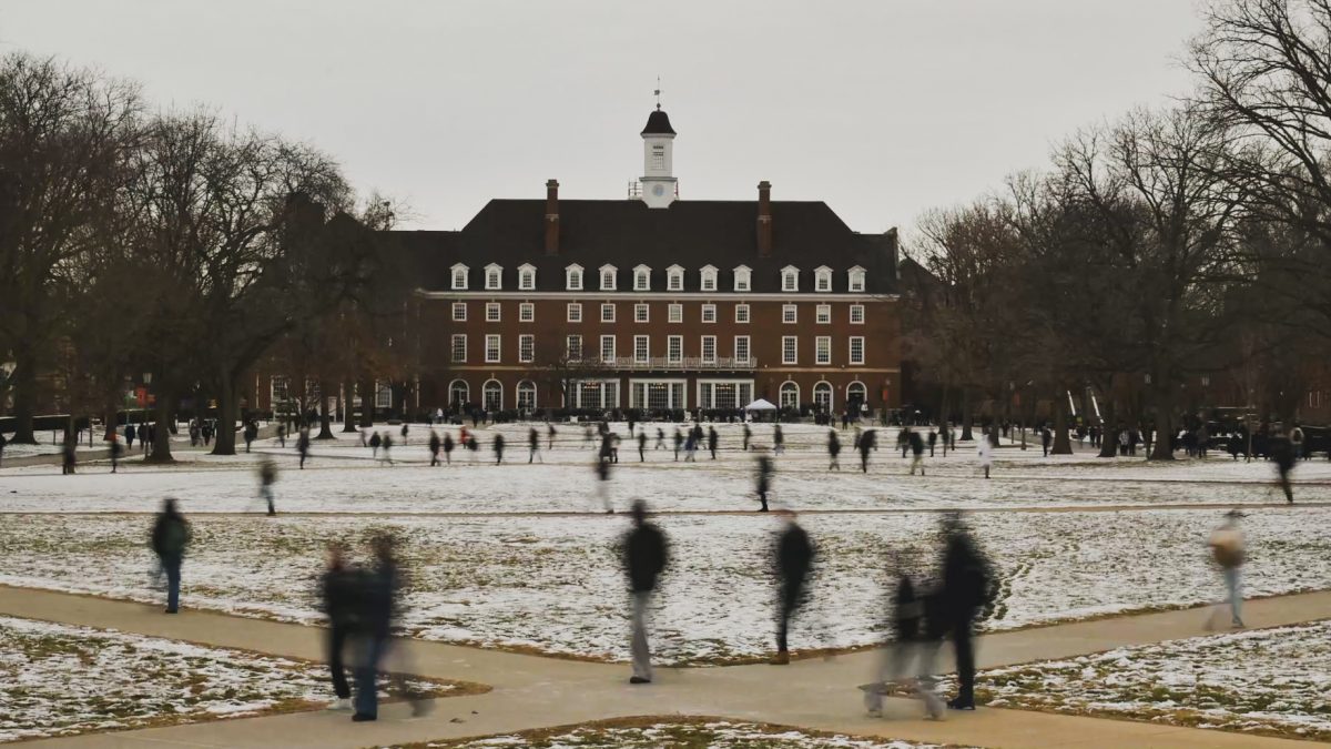 The Main Quad is bustling with activity on a snowy winter Feb. 15. The Main Quad sits in the center of campus and is home to many events, activities and social gatherings.