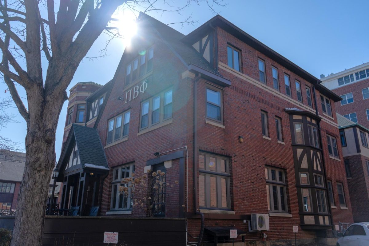 The Pi Beta Phi sorority house stands tall on a sunny day on S. Wright St. on Feb. 22.