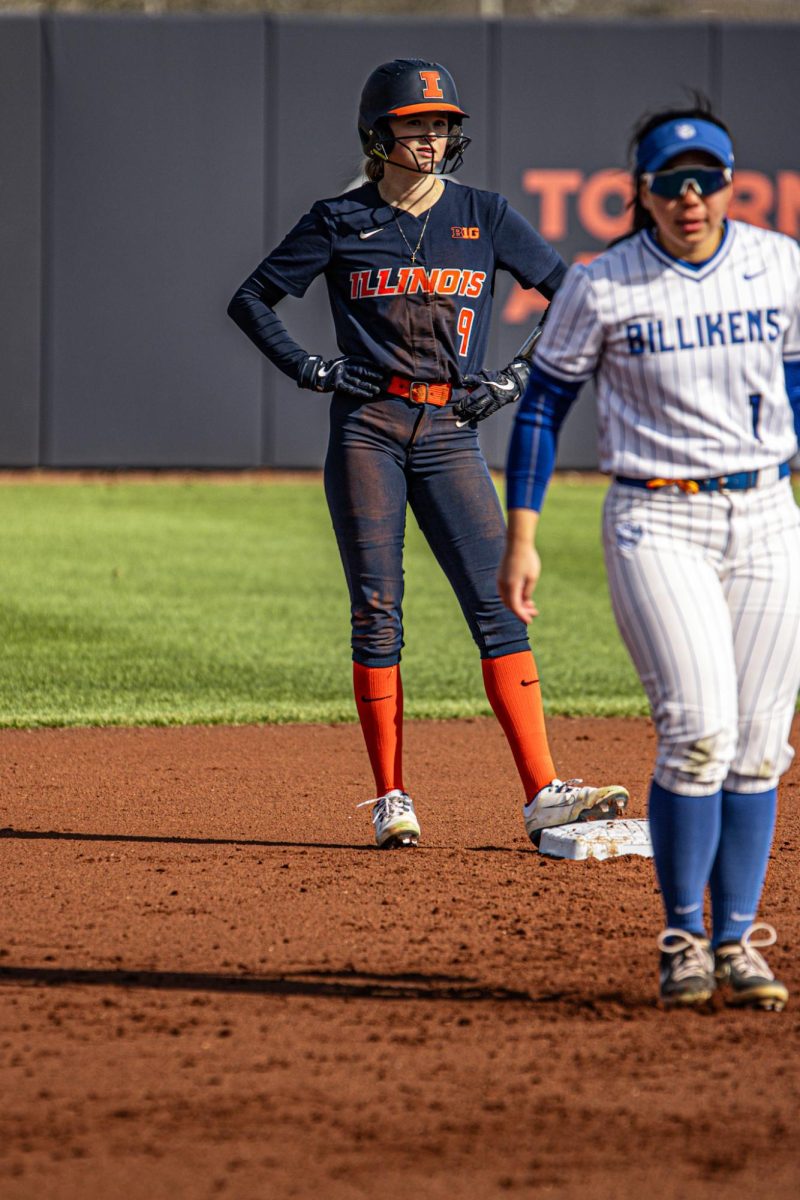 Redshirt sophomore outfielder Alaina Miller stands at second base during a game against Saint Louis on March 3, 2025.