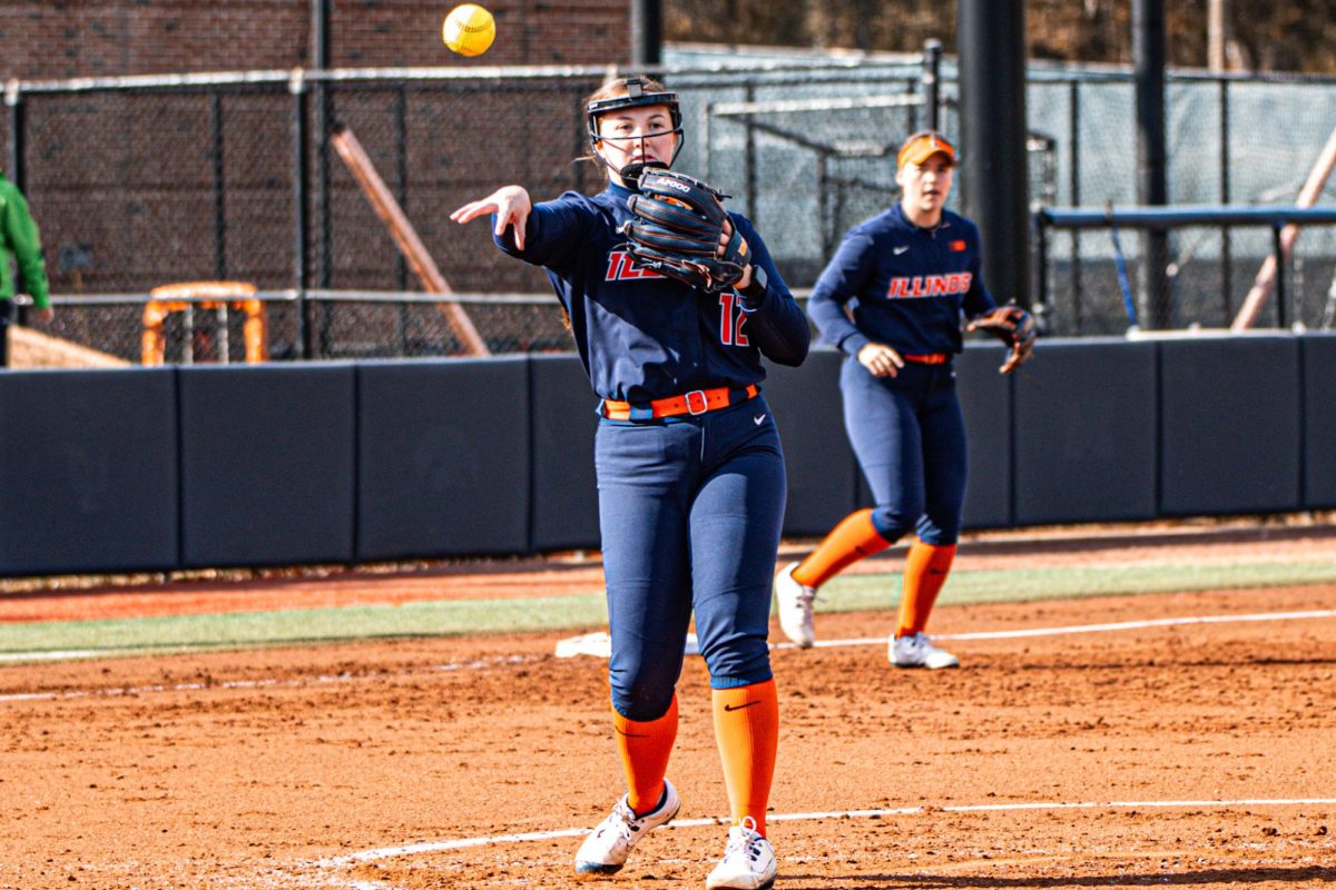 Junior right-handed pitcher/utility player Karley Yergler throws a ball toward first base during a game against Saint Louis on March 3. 