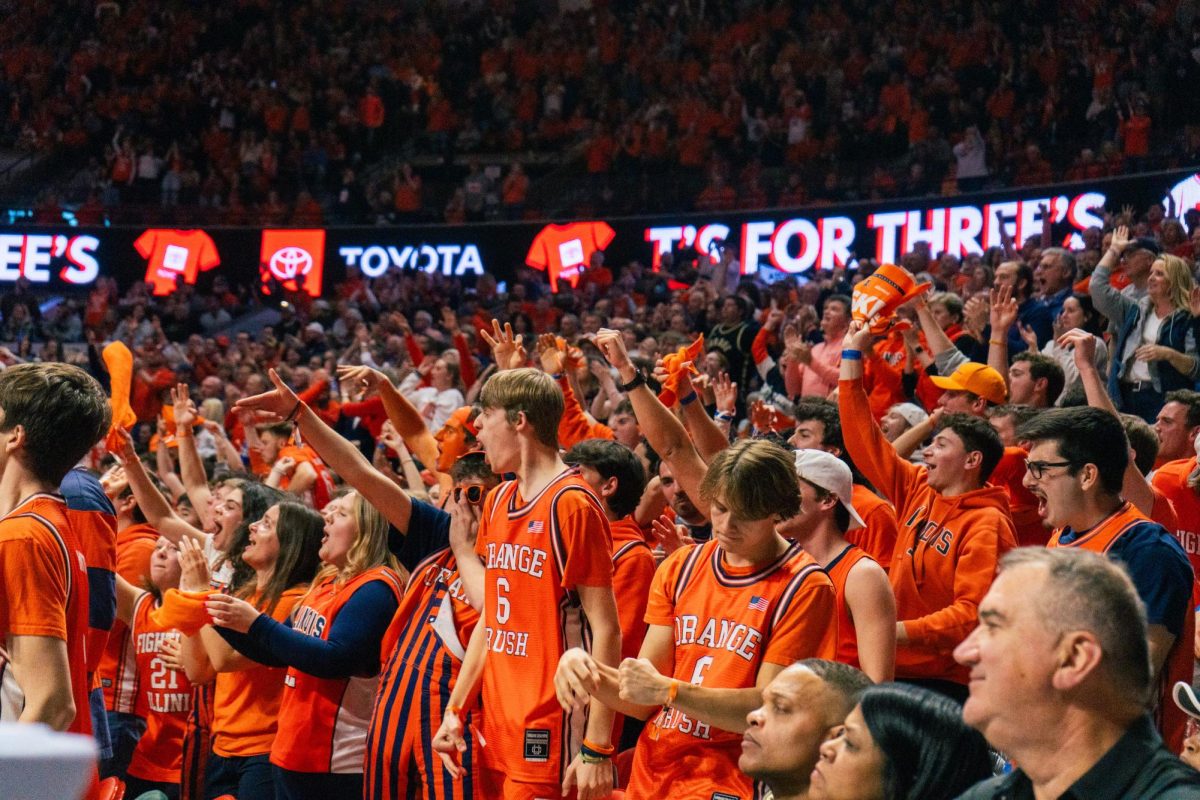 The Orange Krush cheers on Illinois as it defeats No. 18 Purdue 88-80 in the regular season finale on March 7. 