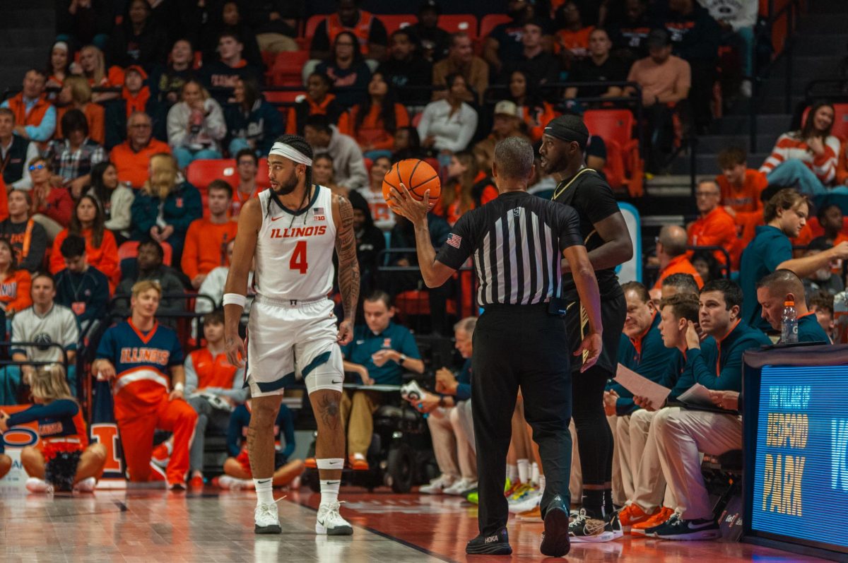 Junior guard Kylan Boswell sets up the defense before an inbound pass during a victory over Oakland on Nov. 13, 2024.