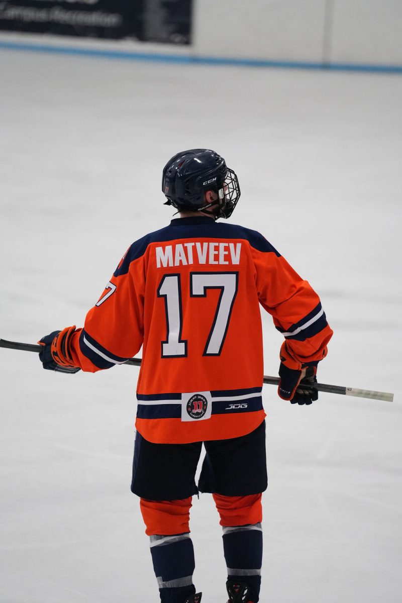 Senior center Alexander Matveev skates the ice during a stoppage against Michigan State on Sept. 20, 2024.