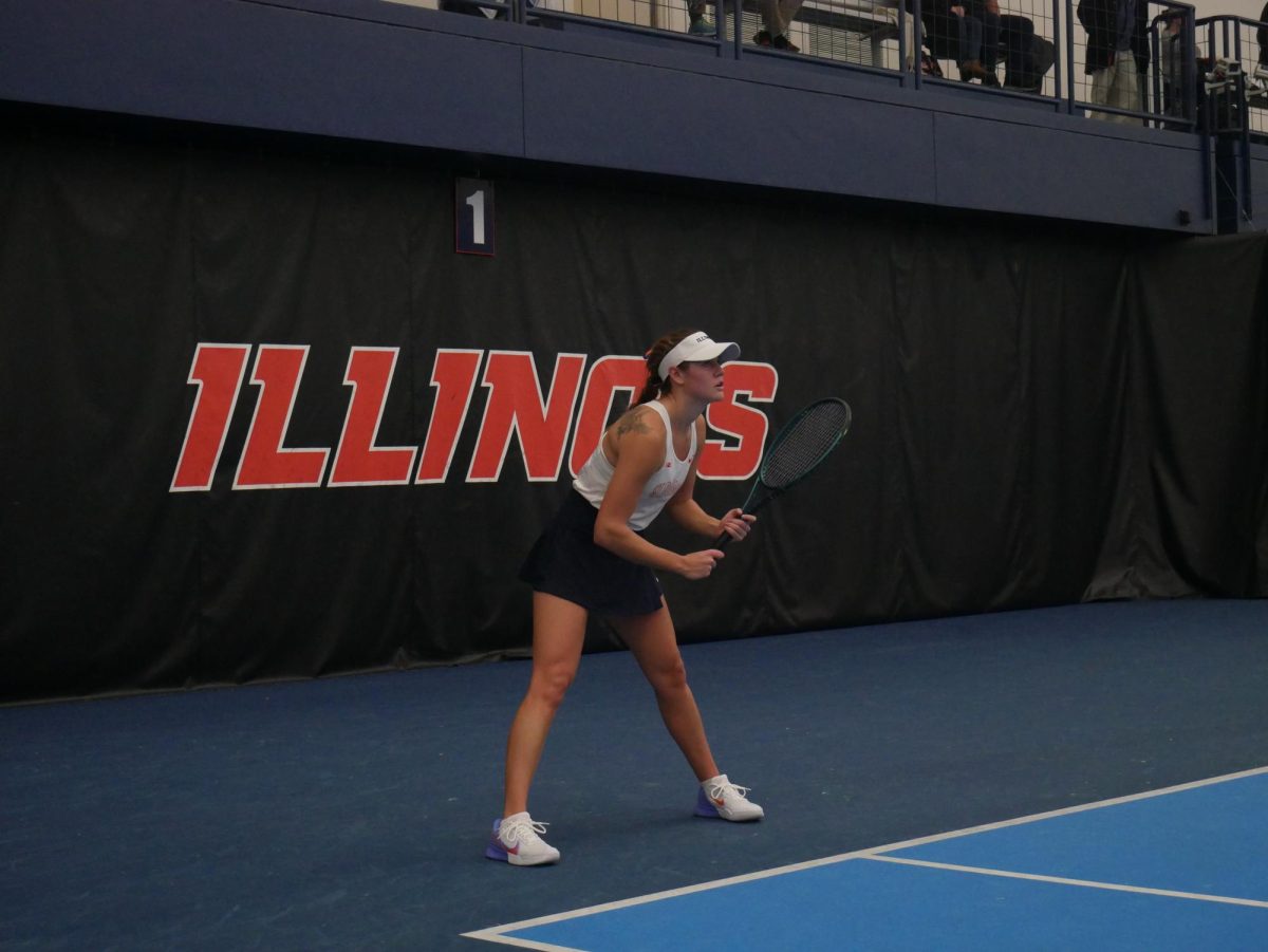 Junior McKenna Schaefbauer prepares to return a serve during a 4-0 win over No. 59 Iowa State on Feb. 14.