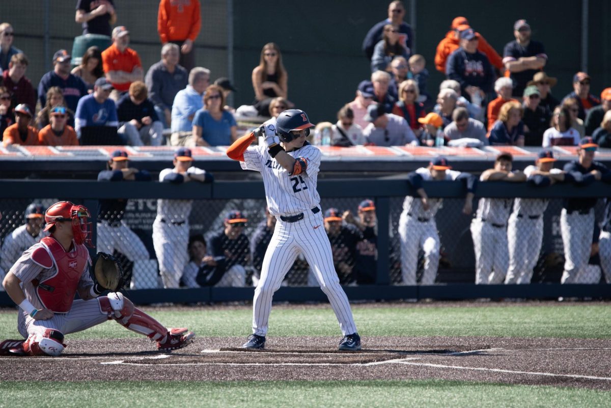 Sophomore outfielder Cameron Chee-Aloy stands in the box against Indiana on April 12. 