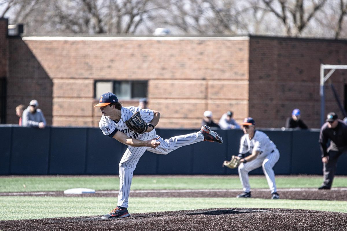 Redshirt junior right-handed pitcher Ben Plumley fires a pitch against Indiana on April 12.