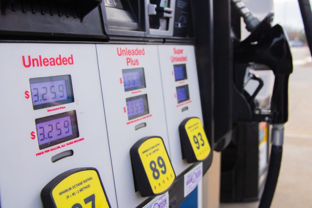 Gas prices displayed at a pump on April 10. Former President Joe Biden was often blamed for the price of gas during his administration.