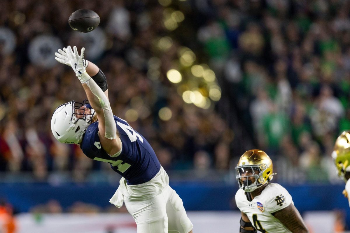 Penn State tight end Tyler Warren can't reach a pass during the first quarter of the Orange Bowl on Jan. 9.