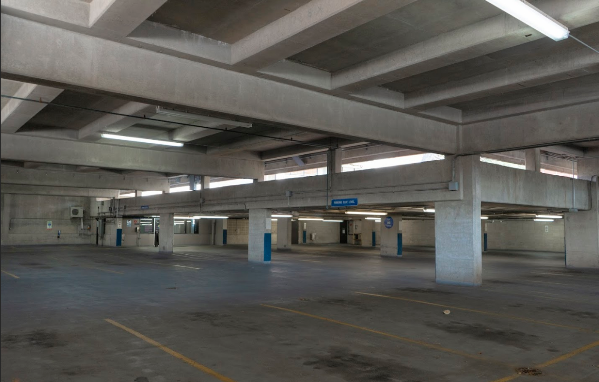 The parking lot of the Krannert Center for the Performing Arts on South Goodwin Avenue, 2024.