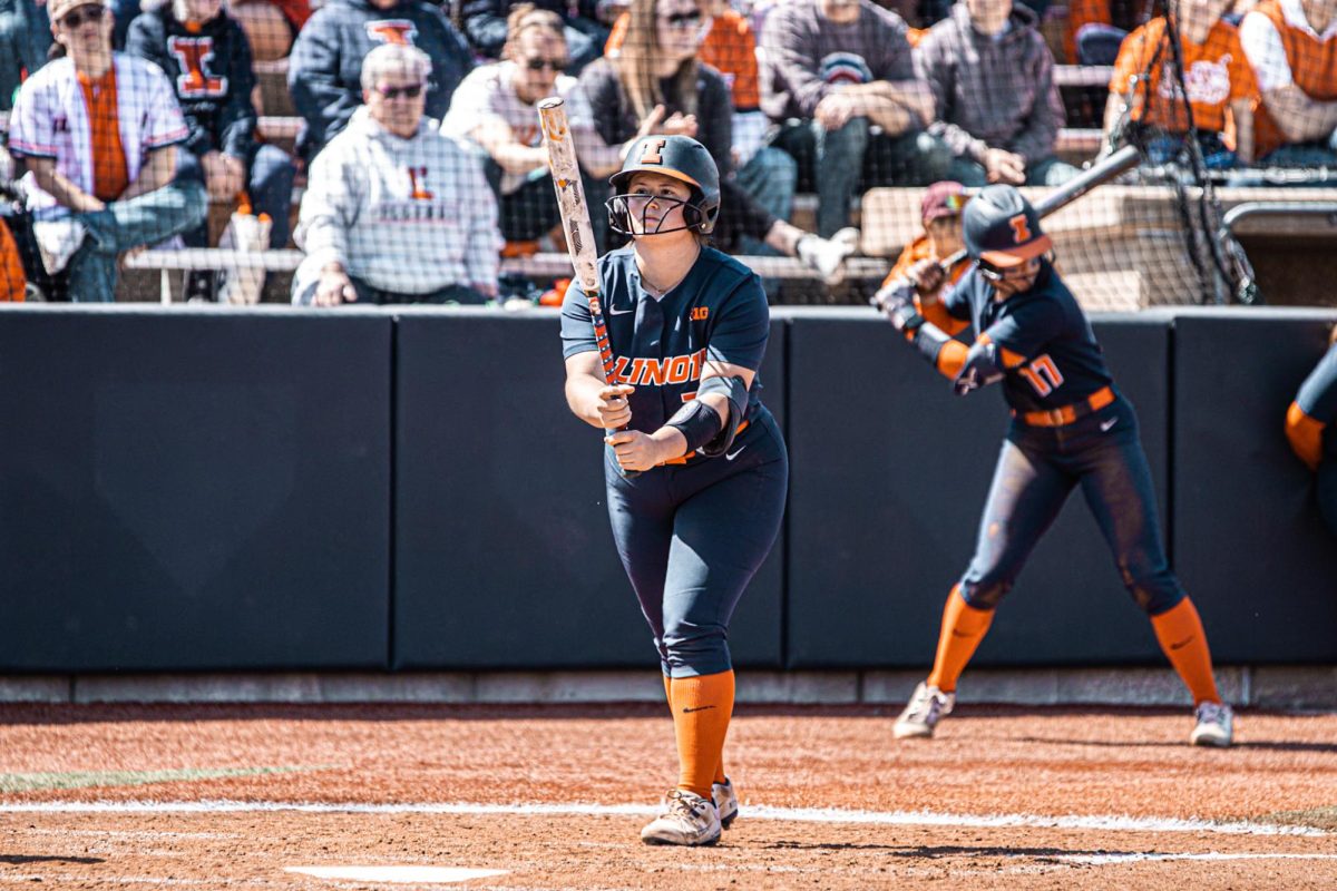 Senior catcher Paige Berkmeyer strolls to the plate against Michigan State on April 12. 