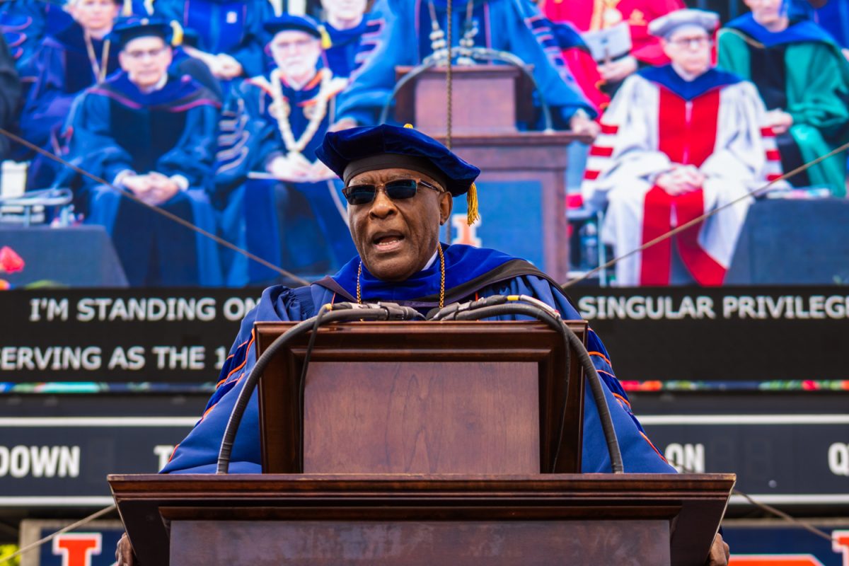 University Chancellor Robert Jones ends his final year at Illinois by giving the commencement speech at the 2025 general commencement ceremony on May 17.