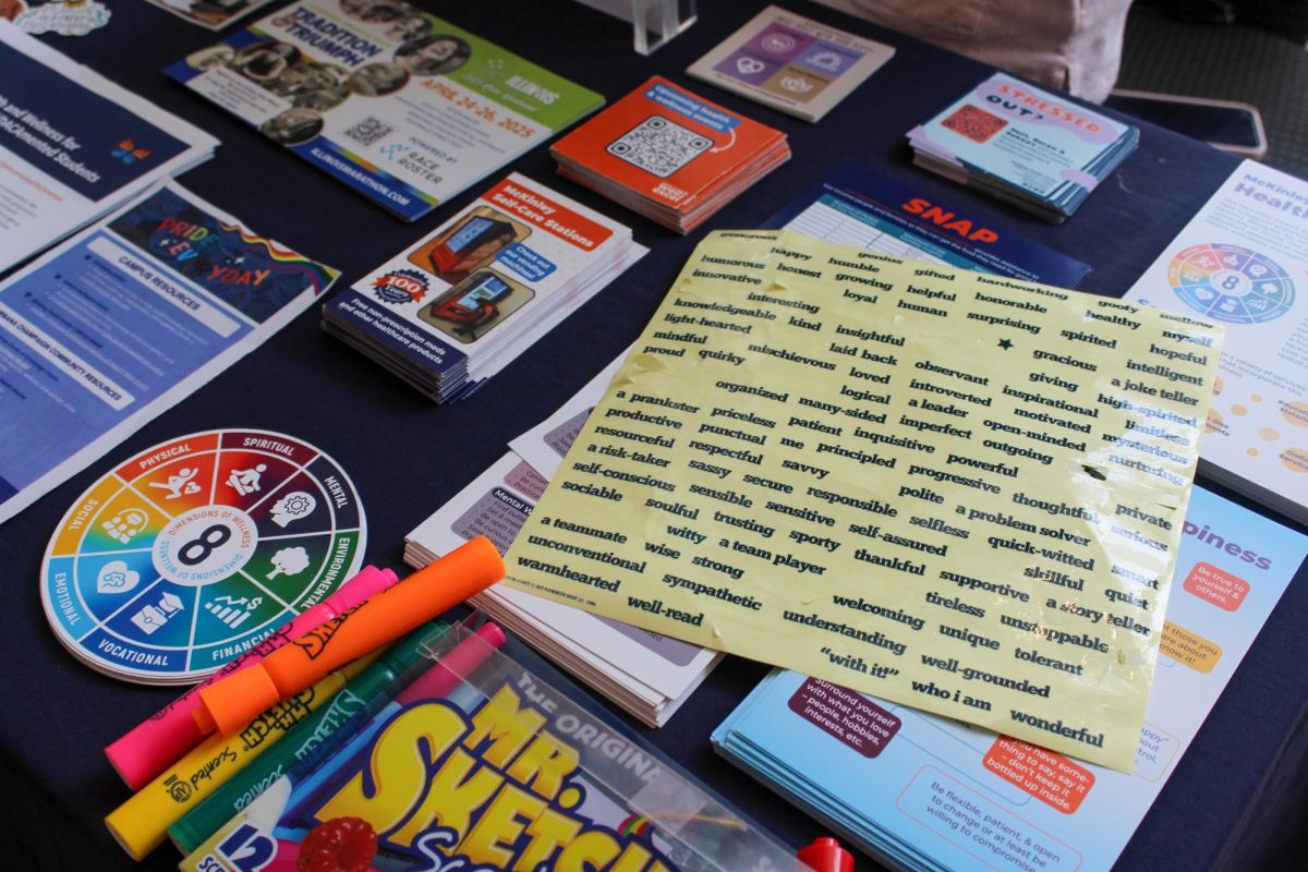 Stress Management Peers booth set up at the Ikenberry Dining Center on April 23.