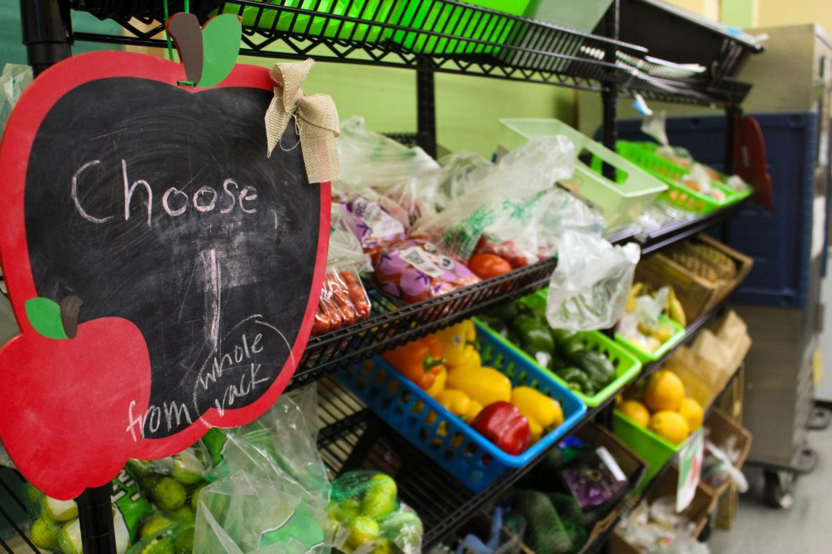Produce food shelf at the Wesley Food Pantry in Urbana on April 24.
