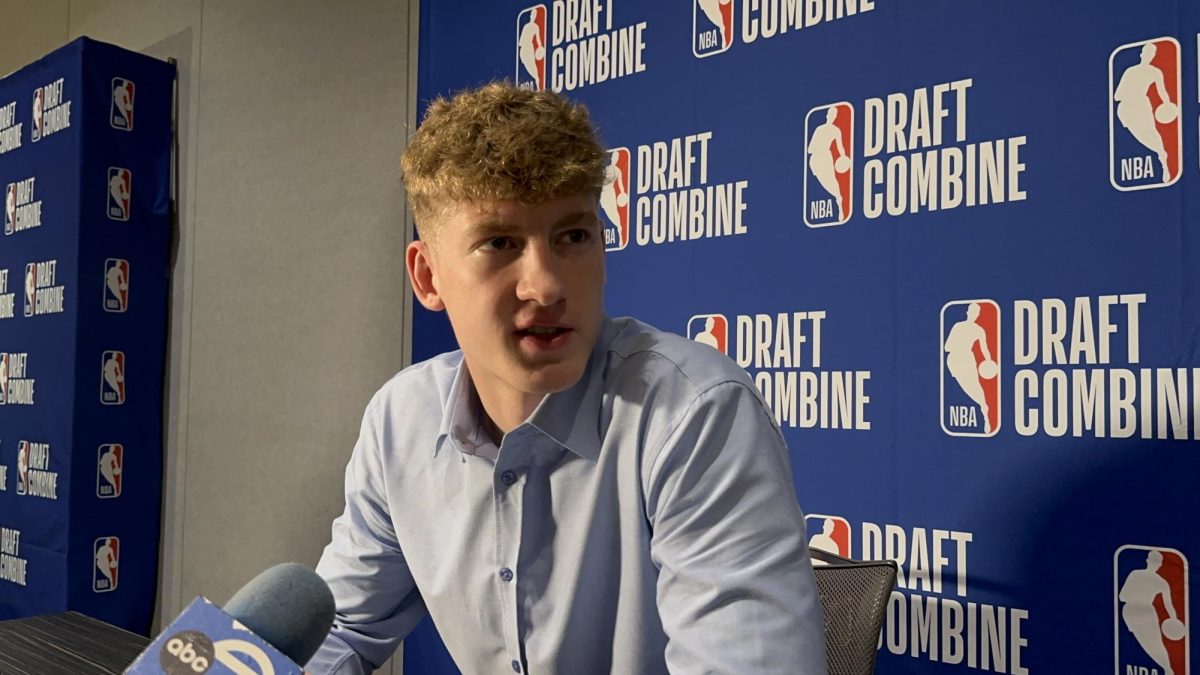 Freshman guard Kasparas Jakučionis at the 2025 NBA Draft Combine on May 14.