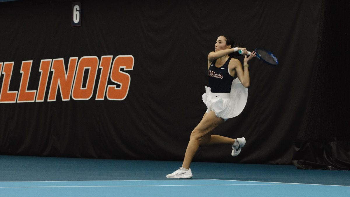 Senior Kida Ferrari competes in a match against Penn State on April 5.