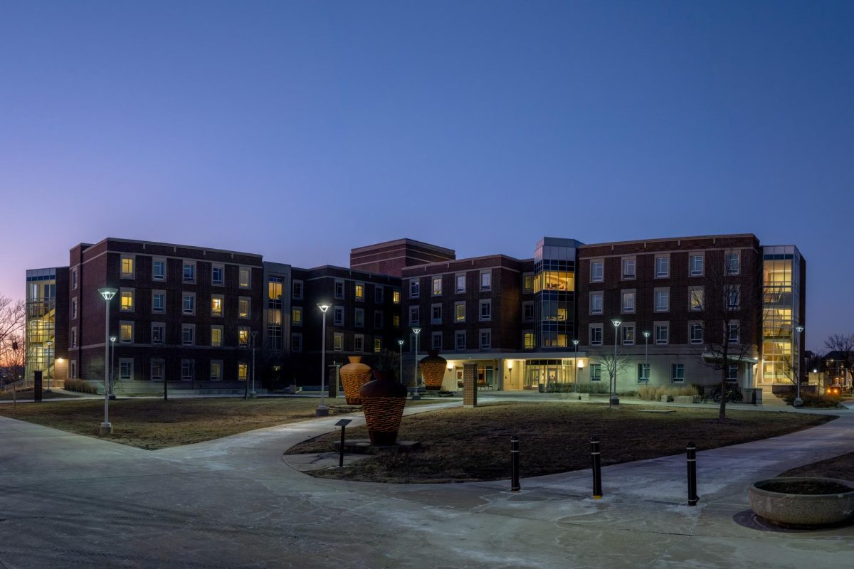 The south entrance of Wassaja Hall at the University stands at the corner of First and Gregory Streets. 250 students are currently living in temporary housing in residence hall lounges. 