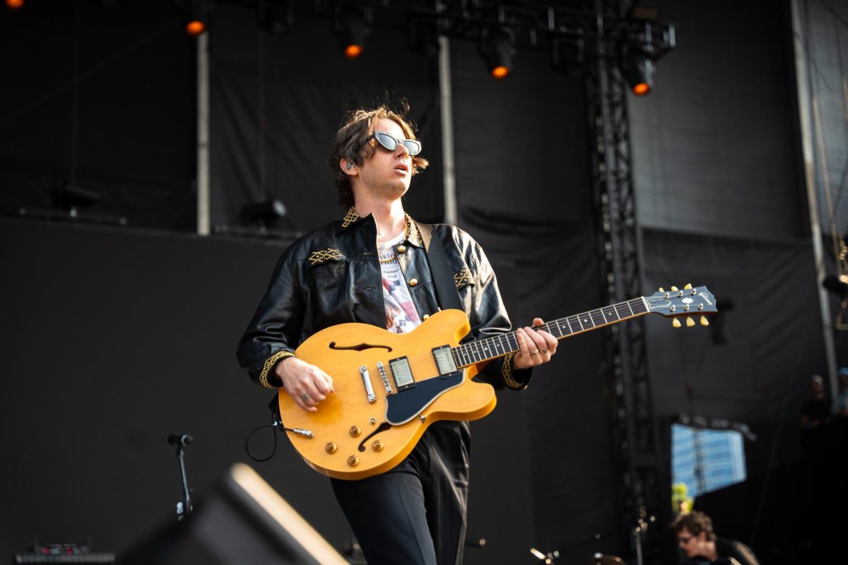 Mark Foster, lead singer of Foster the People, takes the T-Mobile stage on day 2 of Lollapalooza