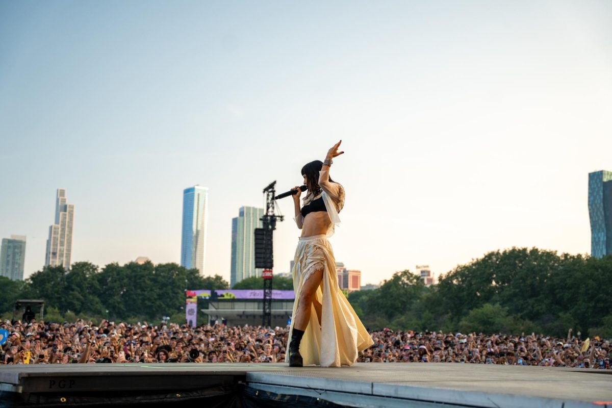 Lead singer of The Marías, María Zardoya, made full use of the Bud Light Stage during her Sunday performance on day 4 of Lollapalooza.