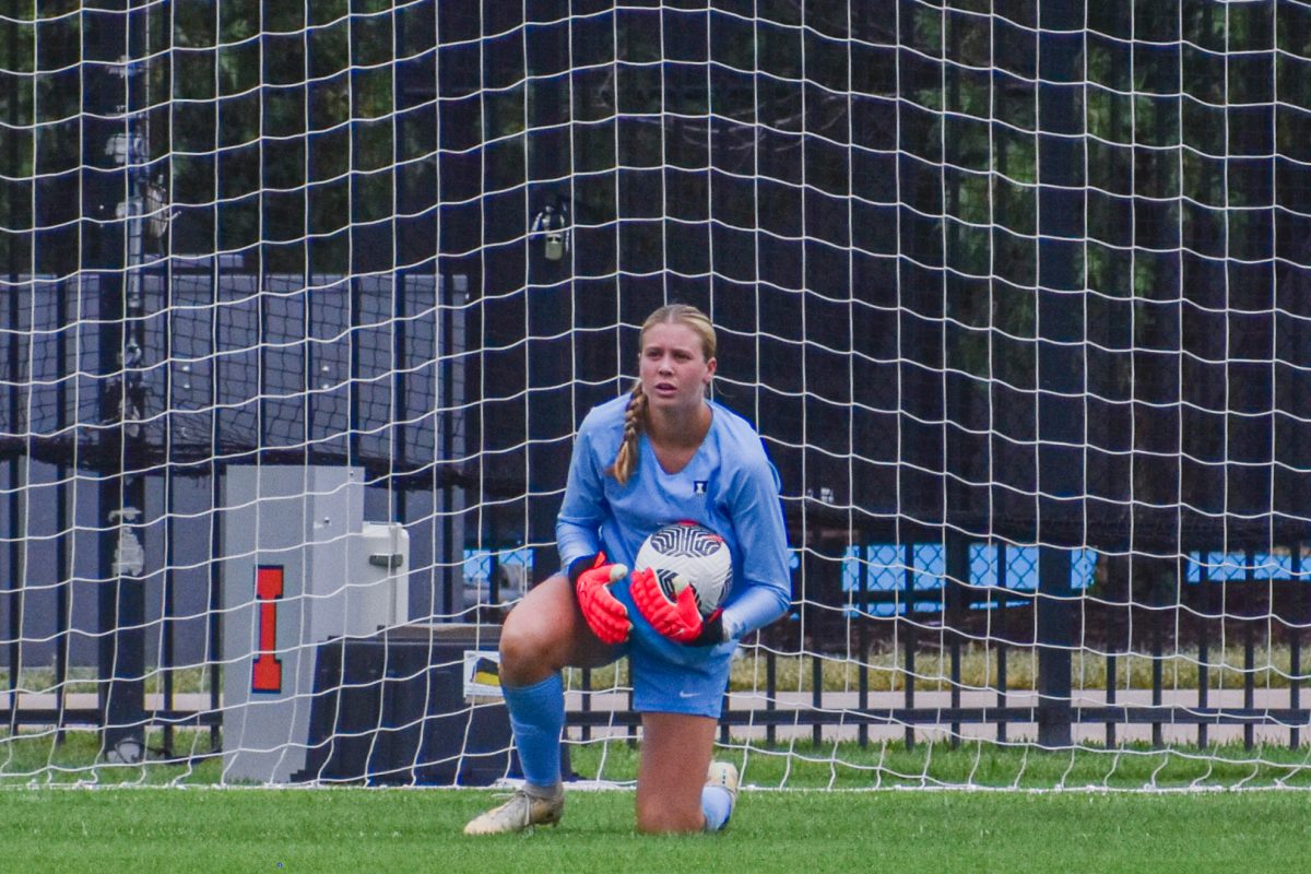 Now-redshirt junior goalkeeper Izzy Lee saves the ball on Sept. 22, 2024.