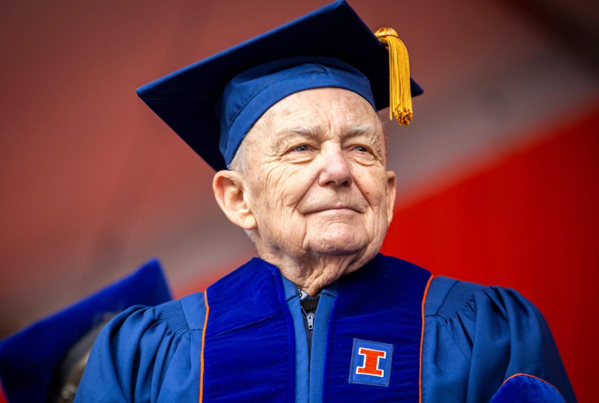 Chancellor emeritus Michael T. Aiken receives an honorary degree of Doctor of Science and Letters during commencement 2019. Aiken, the 6th chancellor of the university, died on August 25, 2025. 