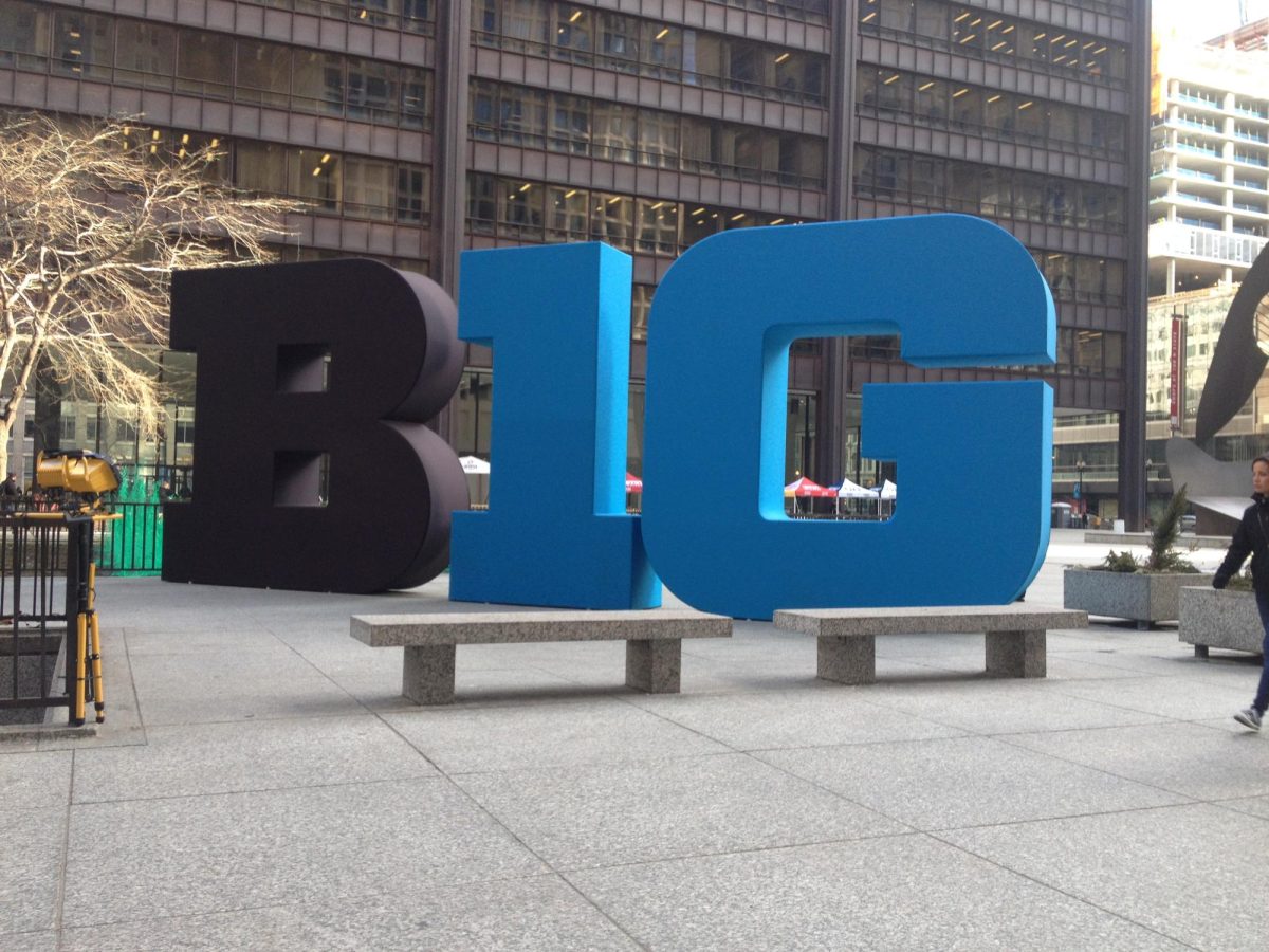 A Big Ten Conference sculpture stands at the Daley Center in Chicago in 2015. The Big Ten and Abbott will partner for a blood drive campaign this fall.