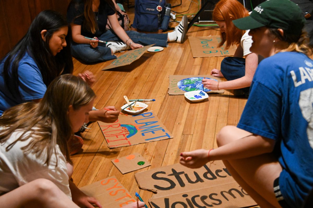 Students passionate about the environment paint signs on Sept. 10 to prepare for the upcoming rally to protest the University's investment in fossil fuels. 