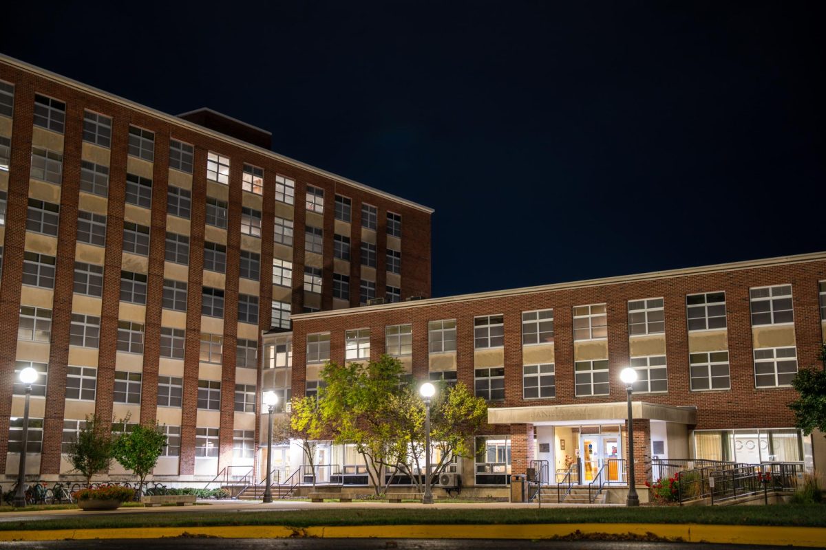 Daniels Hall stands tall in the night sky on West Green Street on Sept. 21. The University offers summer break housing in the residence hall.