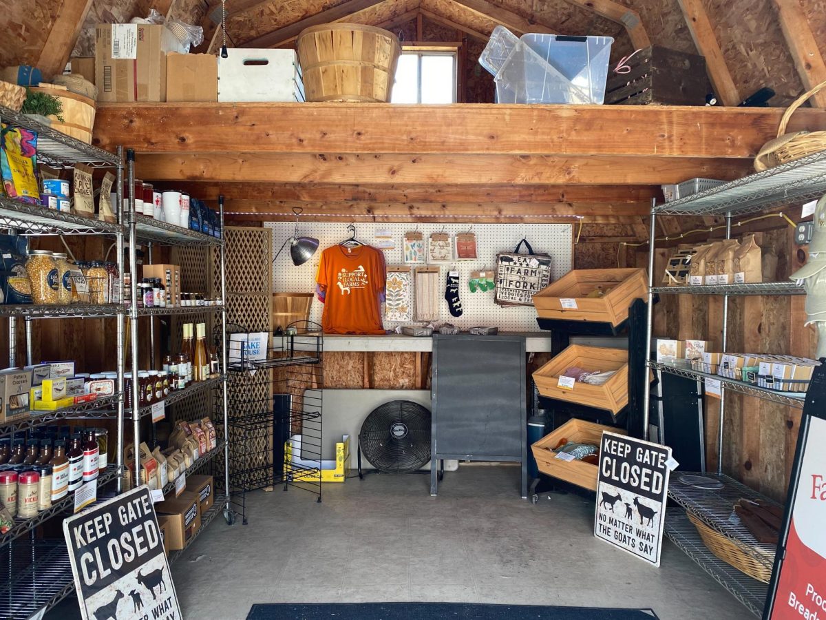 Items for sale line the shelves of the Prairie Fruits Farm & Creamery farm stand in Champaign. The creamery recently received a $200,000 grant from the Illinois Department of Commerce and Economic Opportunity to support its operations.